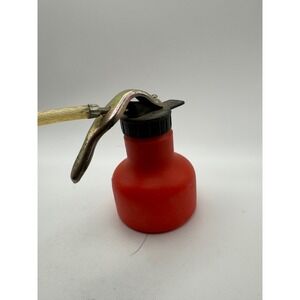 Vintage Red Oil Can Lubricator with Metal Spout and Flexible Tube
